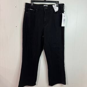 DKNY Halsey Womens Jeans Size 32/14 Black Denim Mid Rise Kick Flare Stretchy New